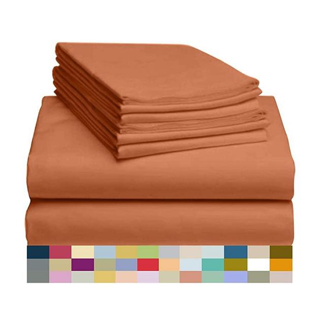 LuxClub 6 PC Sheet Set Bamboo Sheets Deep Pockets 18" Eco Friendly Wrinkle Free Sheets Hypoallergenic Anti-Bacteria Machine Washable Hotel Bedding Silky Soft - Autumn Orange Queen