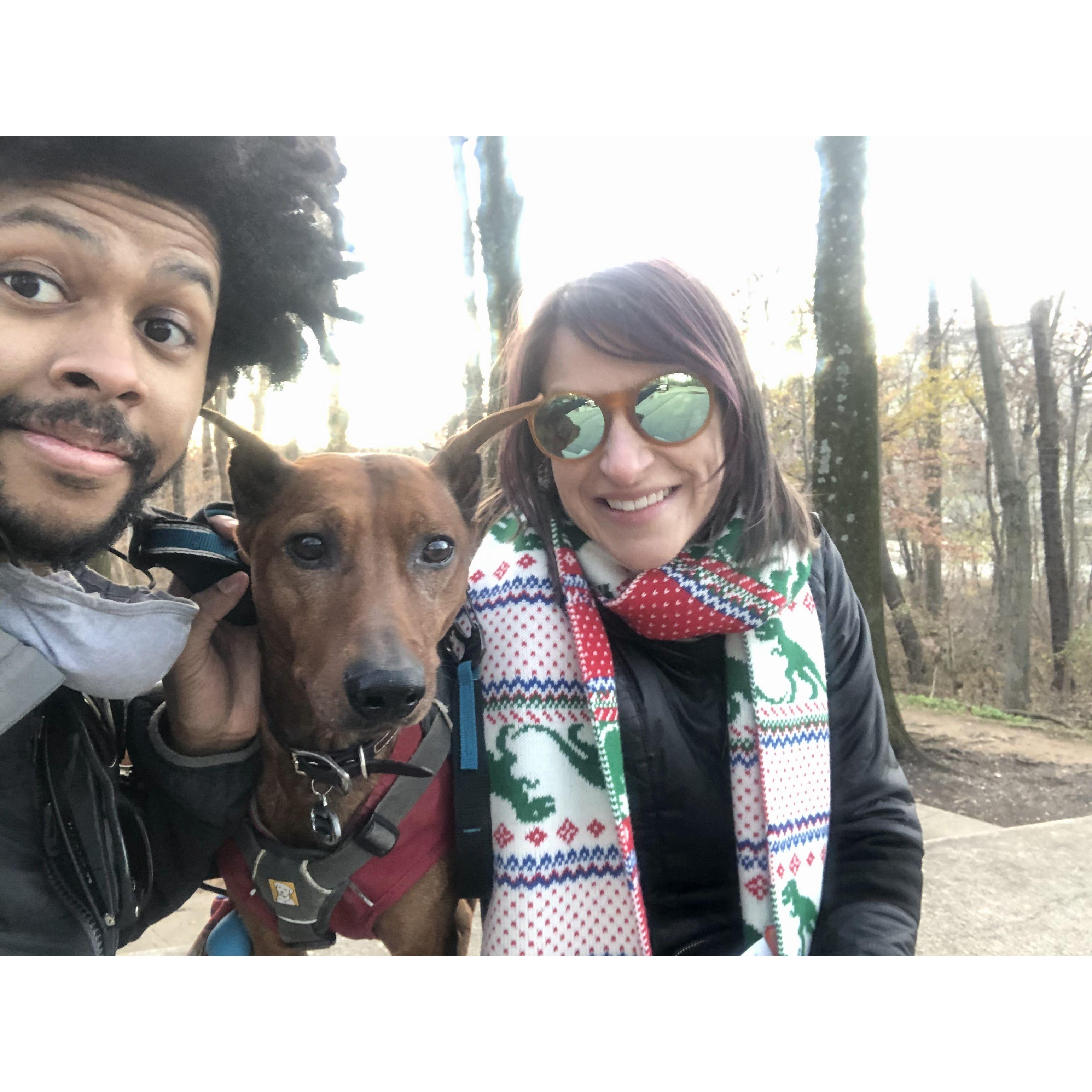 Our first family photo, taken during a hike on Teddy Roosevelt Island