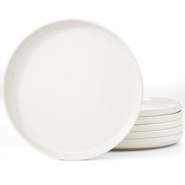 famiware Milkyway Dinner Plates, 10.24 inch Plates for 6, Stoneware Dessert Plates Dish Set for Kitchen, Reactive Glaze Plate Set, Microwave and Dishwasher Safe, Matte White