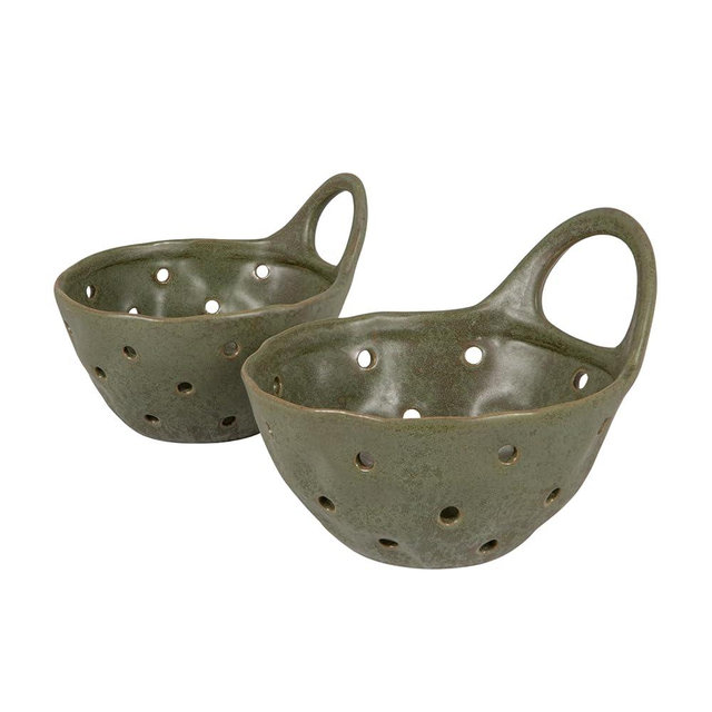 Creative Co-Op Set of 2 Green Reactive Glaze Stoneware Colanders