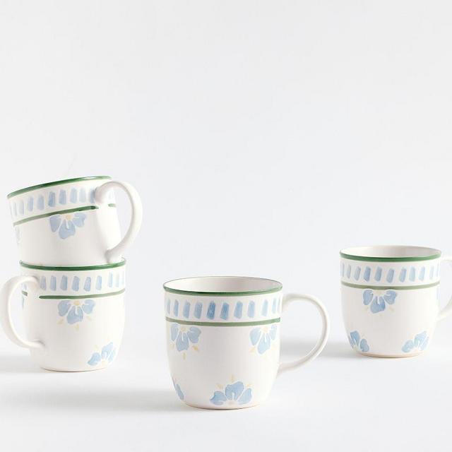 Chambray Tile Stoneware Mugs, Set of 4 - Chambray Multi