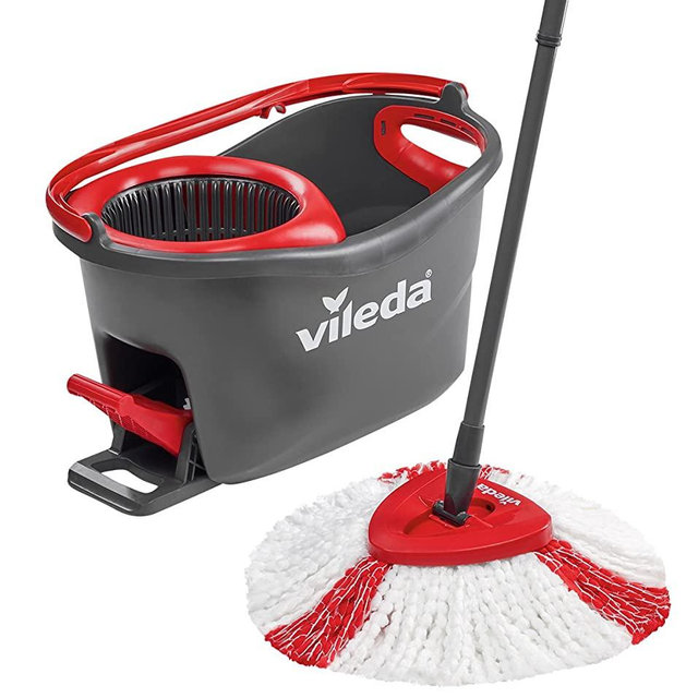 Vileda Easy Wring and Clean Turbo Microfibre Mop and Bucket Set, 48.5 X 27.5 X 28 cm, Grey/Red