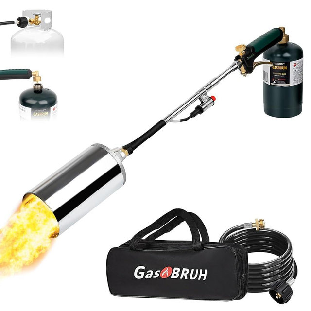 GasBRUH Heavy Duty Weed Torch Propane Burner with Storage Bag, High Output 360,000 BTU Blow Torch with 8.8FT Hose, Portable Flame Weeder with Igniter for Garden Wood Roofing Snow Road Charcoal Start