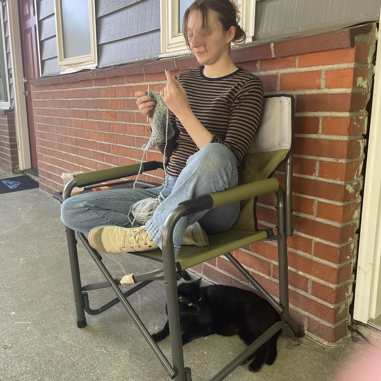 Zoie loves to sit outside and craft on the front porch in the Summer. Pip likes to hang out too.