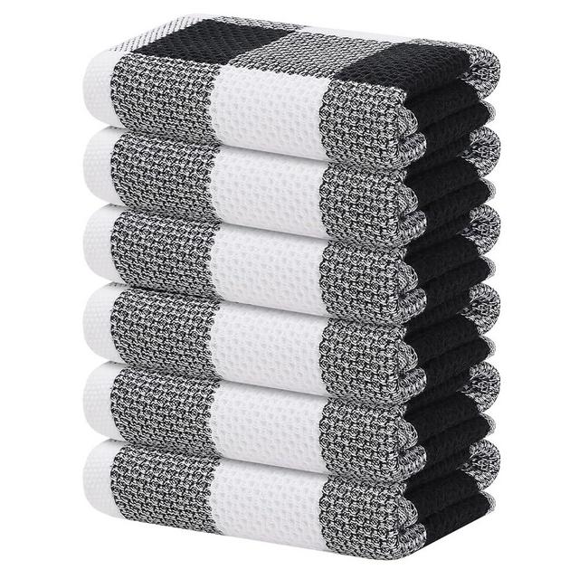 Homaxy 100% Cotton Waffle Weave Check Plaid Kitchen Towels, 13 x 28 Inches, Super Soft and Absorbent Dish Towels for Drying Dishes, 6-Pack, White & Black