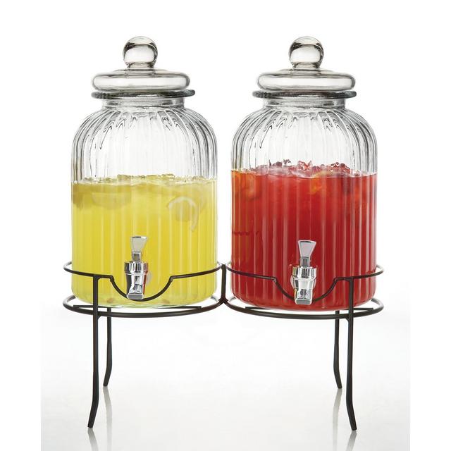 Jay Imports Norfolk Double Glass Beverage Dispenser Set in Stand