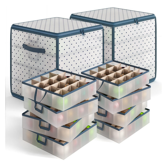 Hearth & Harbor 2 Pack Christmas Ornament Storage Box With 4 Inner Tray Dividers For 64 Ornaments - Plastic
