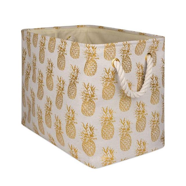 DII Gold Print Collapsible Polyester Storage Bin, 17.75x12x15, Pineapple