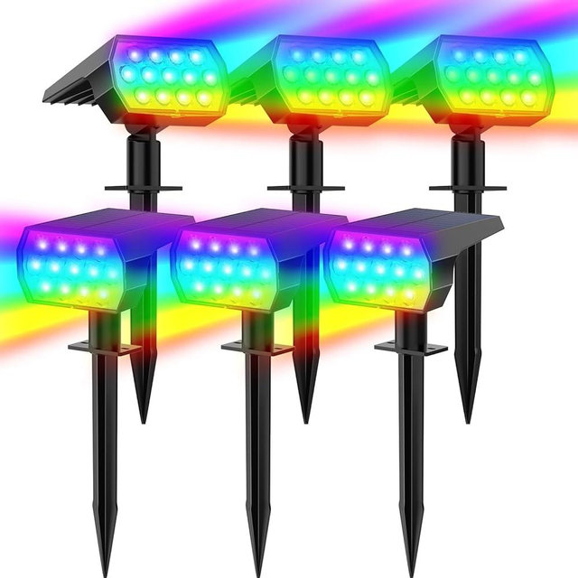 WELALO Solar Color Changing Spot Lights Outdoor, Waterproof Solar Halloween Lights, 7 Modes Multicolor RGB Landscape Spotlights for Garden Yard Driveway Lawn Patio Pathway Christmas Decorations 6 Pack