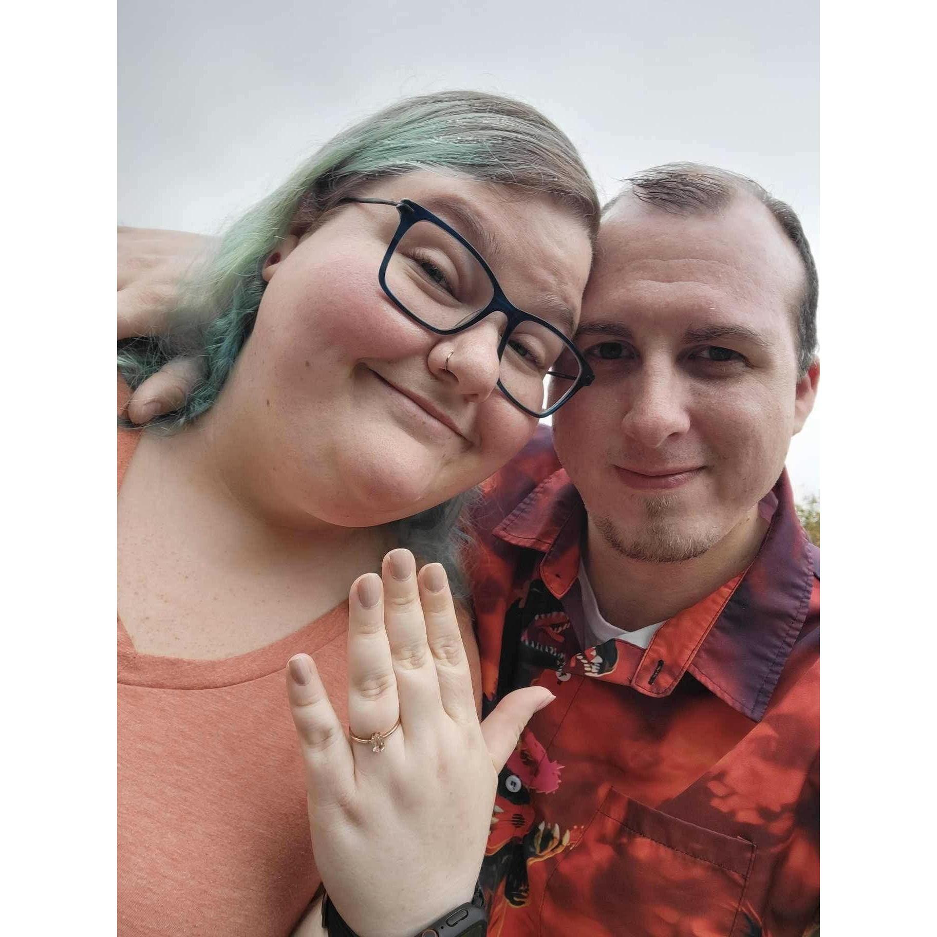 The day after we got engaged, on the road to the top of Mount Greylock in MA