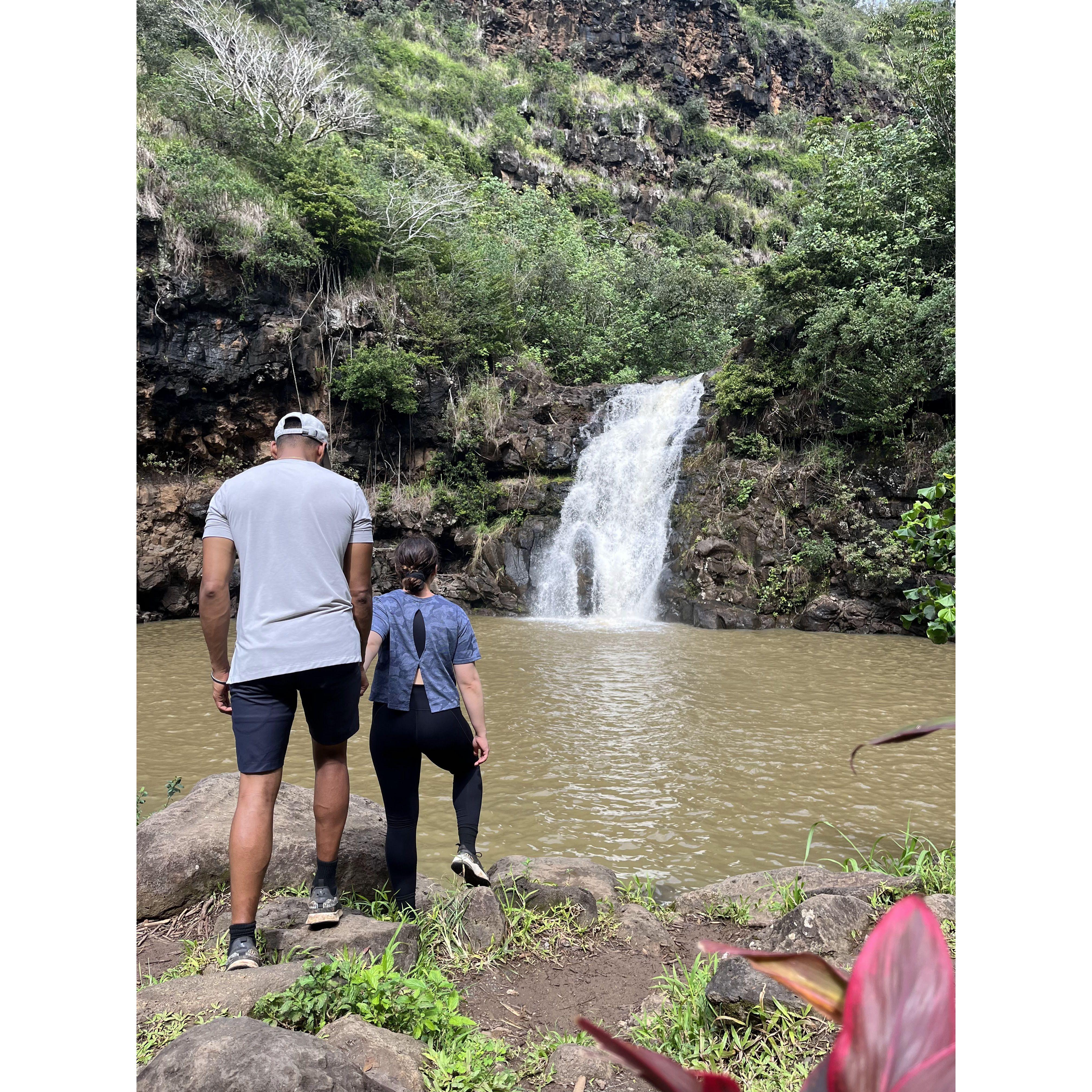 At the Waimea water fall Oahu Hawaii.