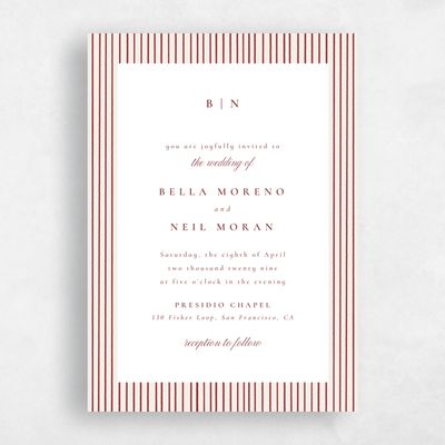 Linen, Red Wedding Invitation - Rodez Portrait