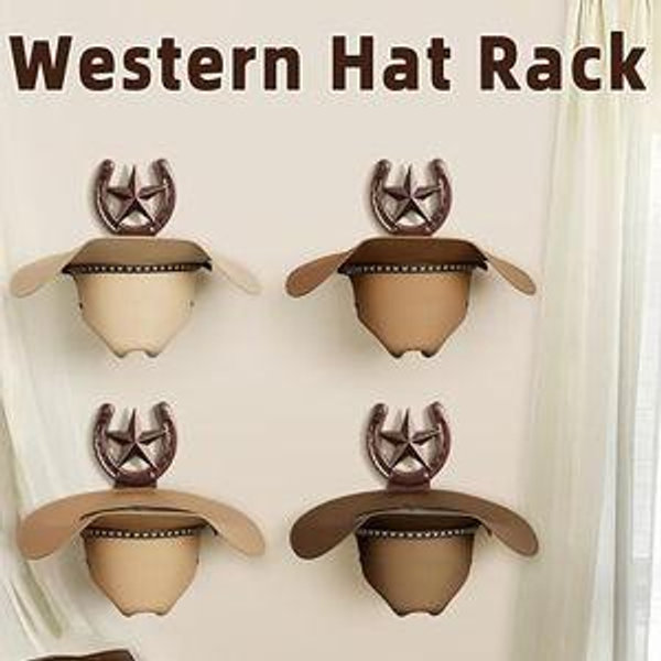 Cowboy Hat Rack Wall Mount,Cowboy Hat Holder for Wall,Western Home Decor,Hat Organizer for Caps,Rustic Horseshoe Star Metal Hat Hanger for Closet Horse Trailer Entryway Bedroom,4 Pack,Bronze