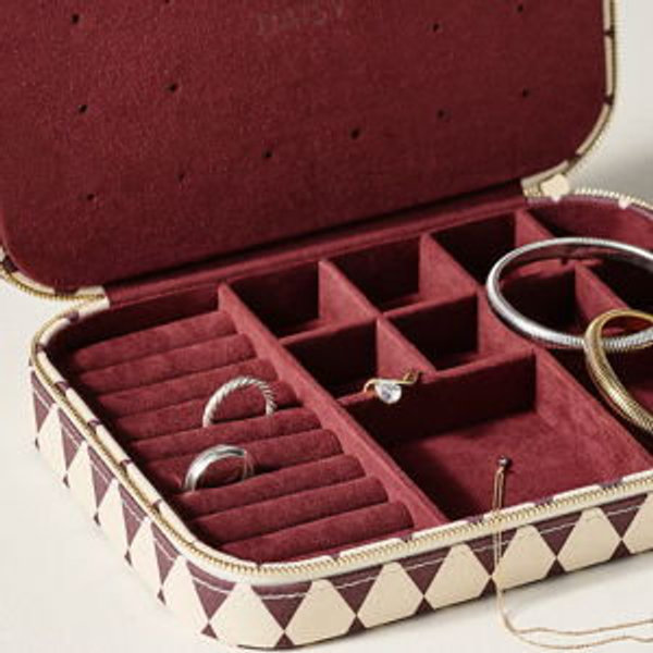 Daisy London Patterned Travel Jewelry Case - Brown Argyle, One Size