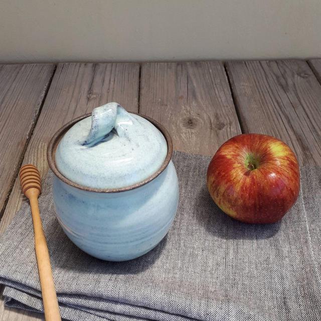 Pottery light blue honey bowl