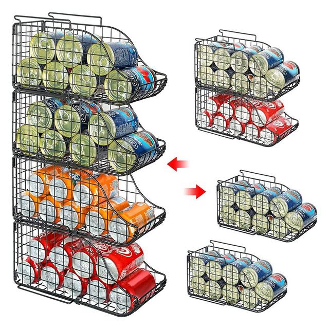 4-Pack Can Storage Organizer Pantry, Stackable Kitchen Canned Food Holder With Handles, Can Organizer For Pantry Countertop Cabinet, Beverage Drink Pop Soda Can Dispenser Patent Pending