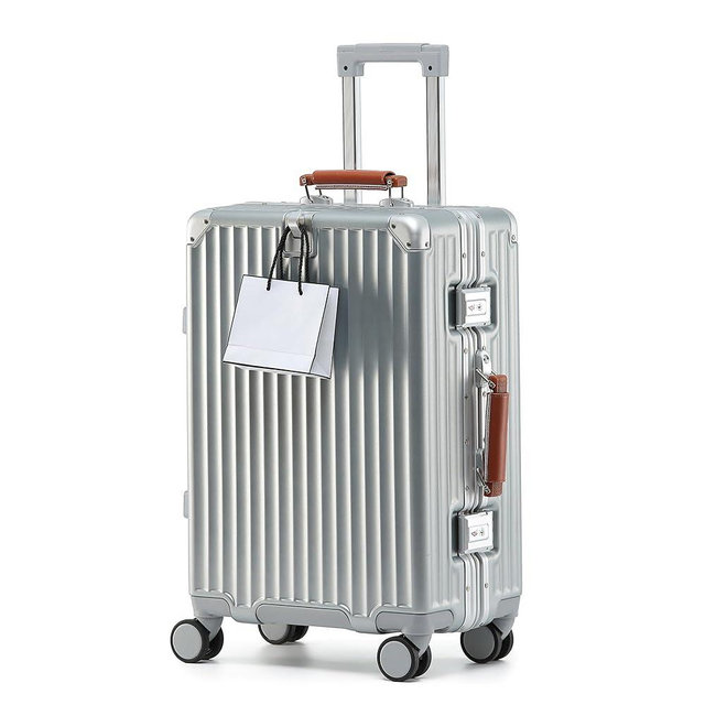20 Inch Carry On Luggage with Leather Handle, PC Zipperless Suitcase with Spinner Wheels and TSA Locks, 22x14x9 Airline Approved Luggage for Travel, Silver