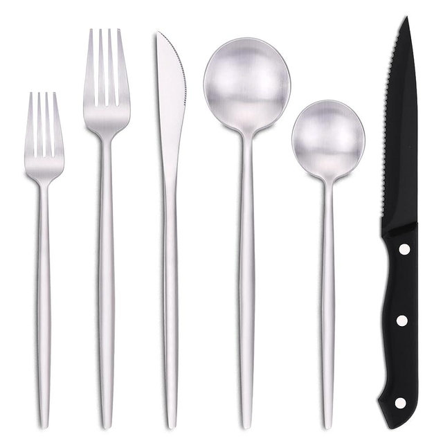 EUIRIO 48-Piece Matte Silverware Set with Steak Knives, Flatware Set for 8, Stainless Steel Forks and Spoons Silverware Sets, Cutlery Utensils Set, Satin Finish & Dishwasher Safe