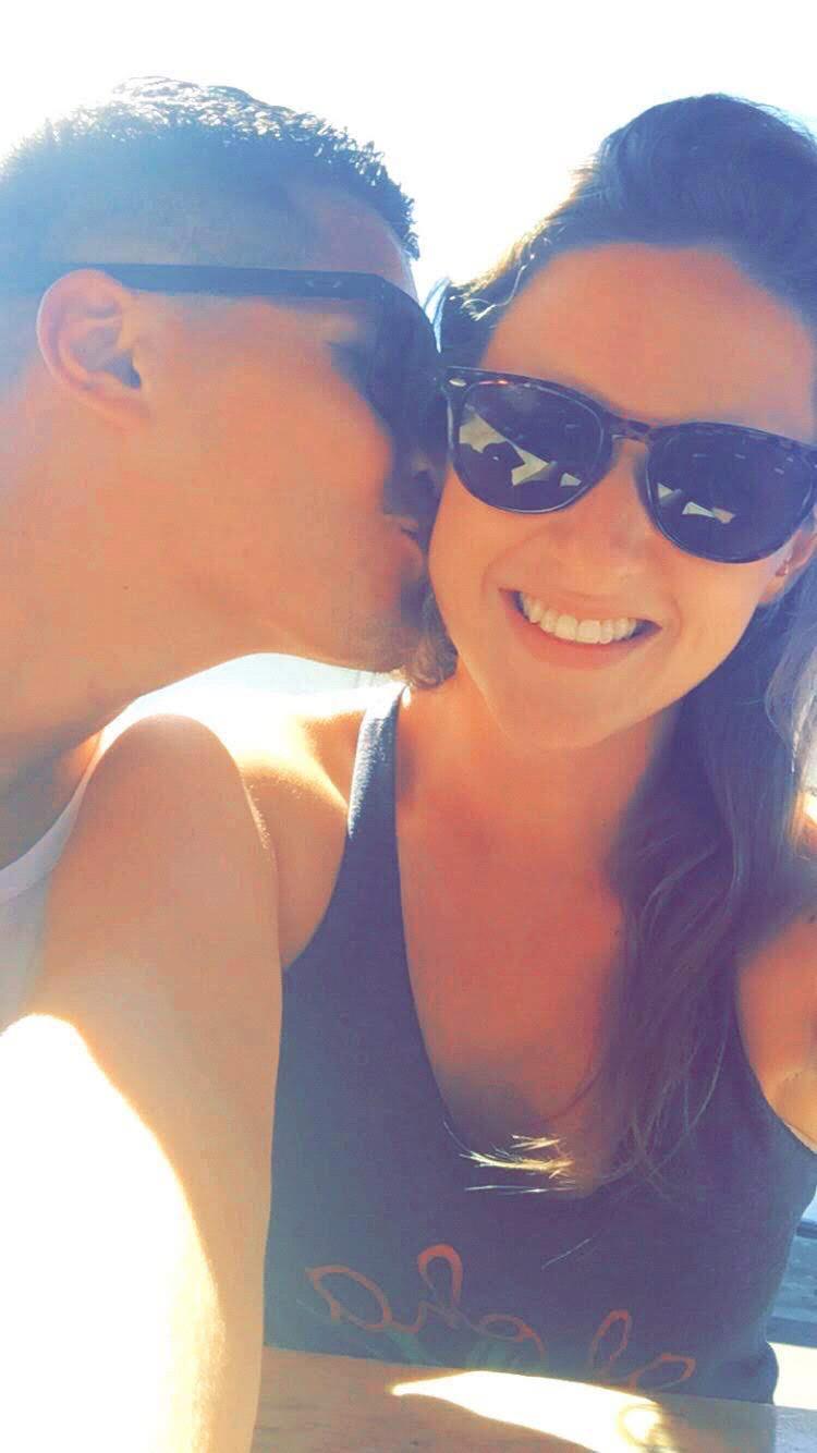 This picture is us on our third date during a pedal bike tour in Honolulu.