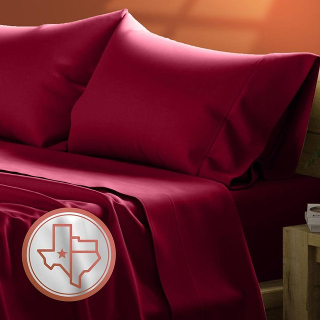 TEXAS LINEN CO. 100% Egyptian Cotton Sheets - 600 Thread Count 4 PC King Size Sheet Set - Soft, Cooling, High Thread Count Sateen Weave, Extra Long Staple Luxury Bedding, 16" Deep Pocket - Burgundy