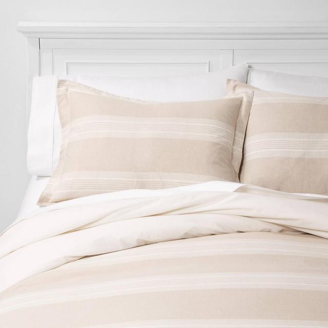 King Chambray Yarn Dye Stripe Duvet & Sham Set Neutral - Threshold™