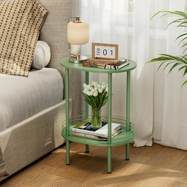 Small Modern Round Side Table with Storage,2-Tier Side Tables Living Room,Sturdy Nightstand for Small Space - Living Room, Bedroom, Bathroom, Nursery (1PC,Green)