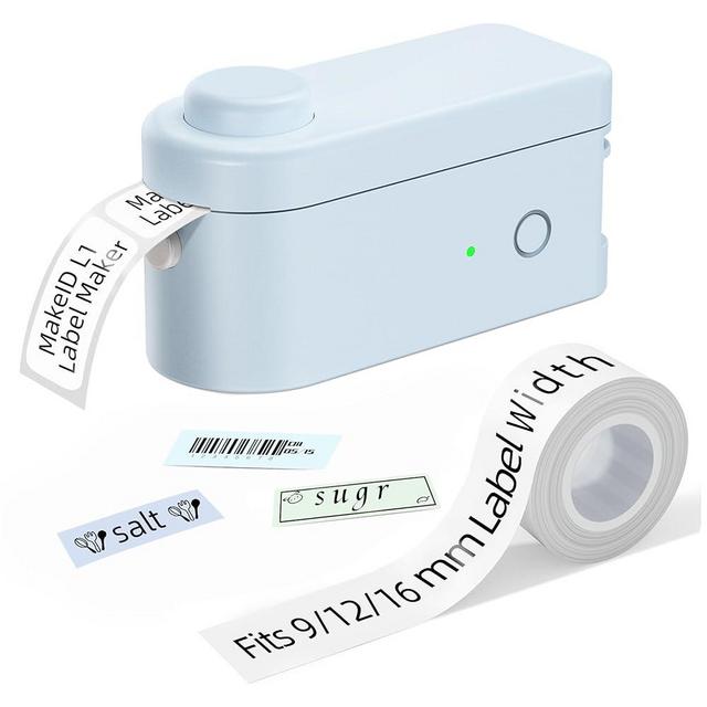 MakeID Label Maker Machine with Tape - Compatible with 9/12/16mm Waterproof Tape, Portable & Rechargeable Label Makers with Built-in Cutter Wireless Label Printer Compatible with Android & iOS Devices