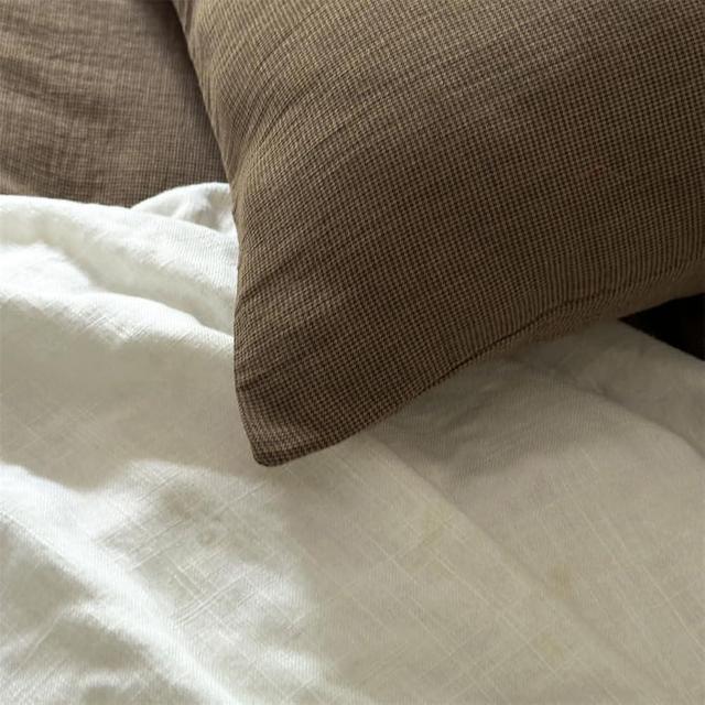 NSNLGSGC 100% Muslin Cotton Textured Duvet Cover Queen Size, 2-Layer Small Checked Lightweight and Breathable Muslin Bedding, Linen Like Gauze Comforter Cover Set (Tan Checked, Queen)