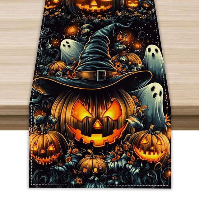 Black Pumpkins Ghost Halloween Table Runner 72 Inch Seasonal Fall Kitchen Dining Table Decorations for Home Party Decor