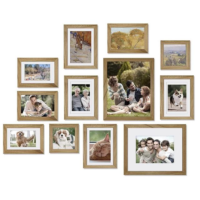 Egofine Picture Frame Set 12 Pack, Gallery Wall Frame Collage with Two 8x10, Four 5x7, Four 4x6, Two 4x4, Photo Frames for Wall and Tabletop, Made of Solid Wood, Covered by Plexiglass, Carbonized Brown