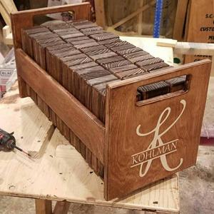 Personalized Giant tumbling blocks, tumbling towers with crate/table (compared to jenga)