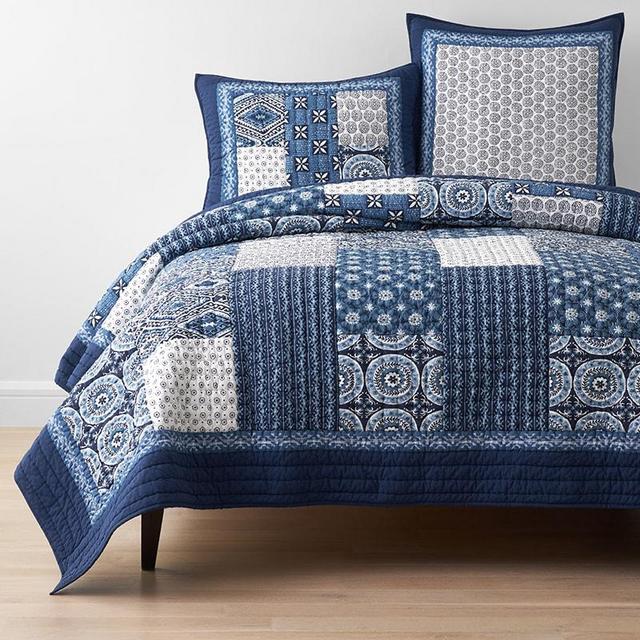 Queen Geo Blockprint Handcrafted Quilt