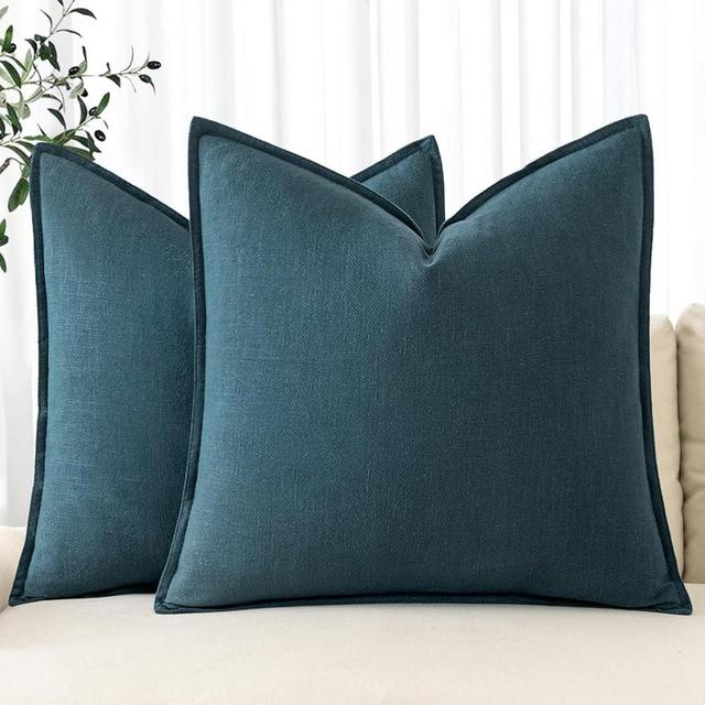 MIULEE Decorative Linen Pillow Covers 24x24 Inch Blue ​Boho Farmhouse​ ​Neutral Couch Throw Pillows for Bed Pack of 2 Accent Pillowcase Spring Modern Sofa Cushion Livingroom Home Decor