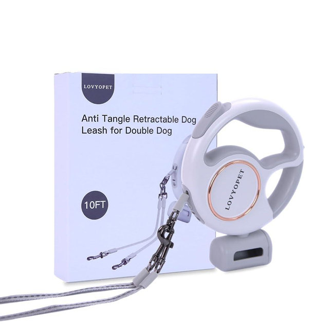 LovYoPet Retractable Two Dog Leash - Double Dog Leash with LED Light, 360° Tangle-Free Swivel, Durable Stitching, One-Touch Lock, Ergonomic Grip - for Small to Medium Dogs (up to 33lb per Dog)