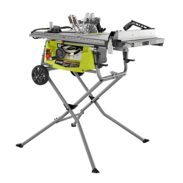 RYOBI 15 Amp 10 in. Expanded Capacity Portable Table Saw With Rolling Stand RTS23 - The Home Depot