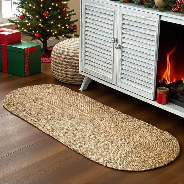 MDS Pack of 1 Handwoven Braided Jute Area Rug 2x6 feet Oval - 100% Natural Burlap Reversible Accent Rugs for Home Decor, Living Room, Doormat, Kitchen, Entryway Rug, Rustic, Farmhouse (2'x6')