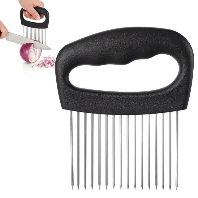 Extra-Large Onion Holder for Slicing Onion Chopper Vegetable Cutter Stainless Steel Tomato Potato Slicer with 16 Long Needles Meat Tenderizer Tool Kitchen Gadget for Potato Lemon Fruit and Meat