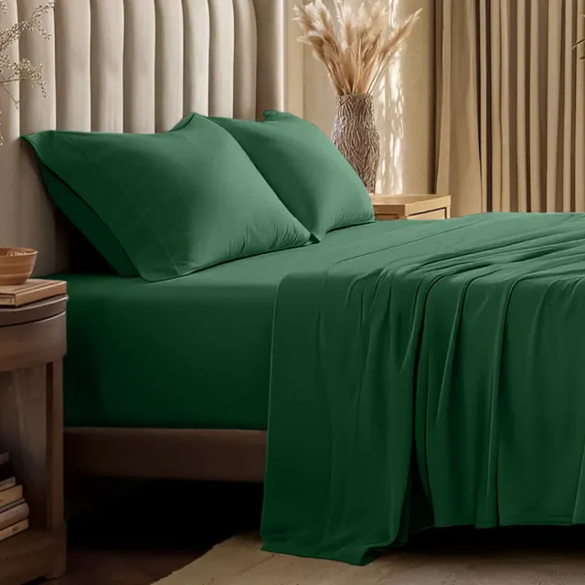 Breathable Organic Cotton Jersey Sheet Set by Bare Home - King, Forest Green