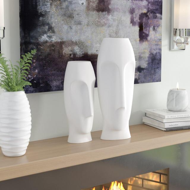 2 Piece Traver Matte White Ceramic Table Vase Set