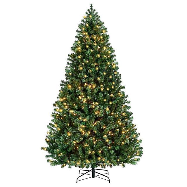 Yaheetech 7.5ft Pre-lit Spruce Artificial Hinged Christmas Pine Tree Prelighted Holiday Xmas Tree for Home Party Decoration with 550 Warm White Lights and 1354 Branch Tips, Green