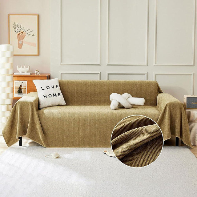 STACYPIK Dark Khaki Sofa Covers Chenille Couch Cover for Dogs Cats Sofa Cover for Sectional Loveseat Cover Jacquard Couch Protector for 3 Cushion Couch Washable Camel Couch Cover Blanket-91X118IN