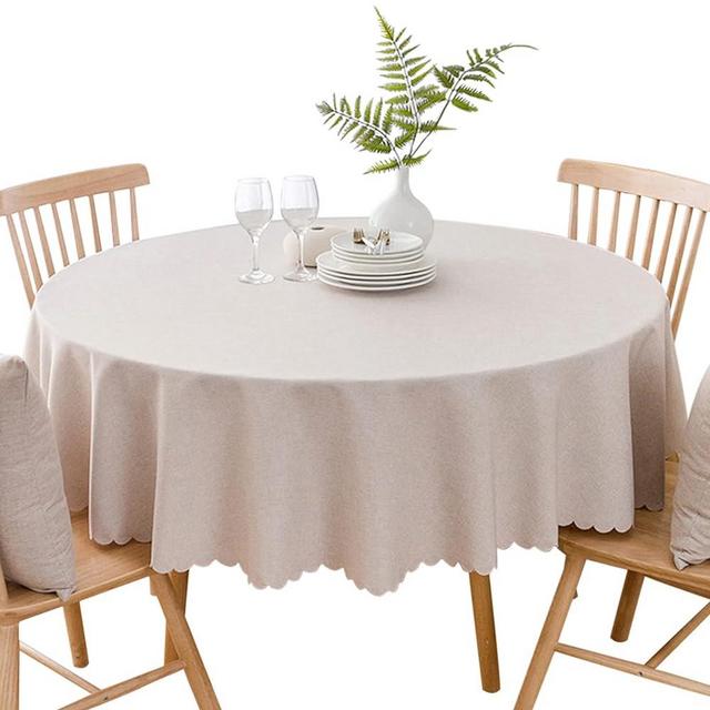 Round Waterproof Tablecloth Spill-Proof and Stain Resistant Table Cloth Wrinkle Free Washable Decorative Fabric Table Cover for Kitchen, Dining, Parties, Buffet, Wedding(48 inch, Beige)