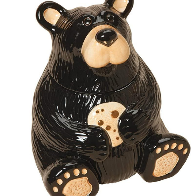 Cute Bear With Cookie Classic Black 12 x 9 Glossy Ceramic Cookie Jar Container