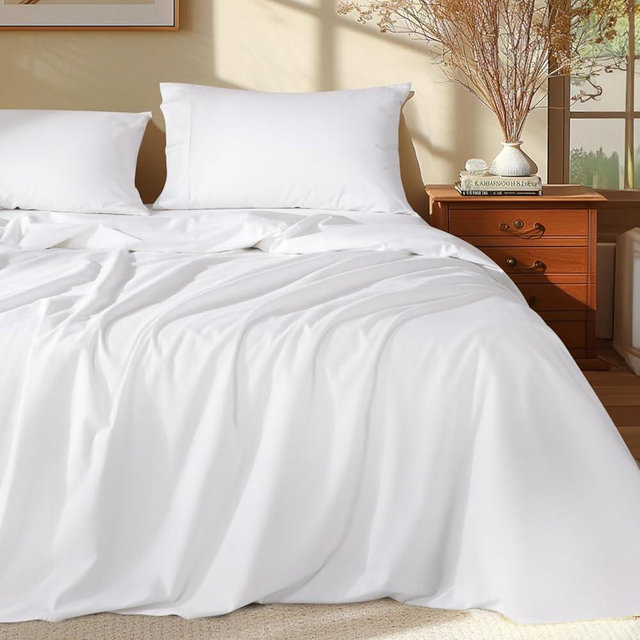 Shilucheng 100% Egyptian Cotton Sheets Set - 1000 Thread Count，Luxury Cotton Bed Sheets，Breathable & Cooling Bedding and Pillow Cases, 16 Inch Deep Pocket - 4 Piece (White, California King)