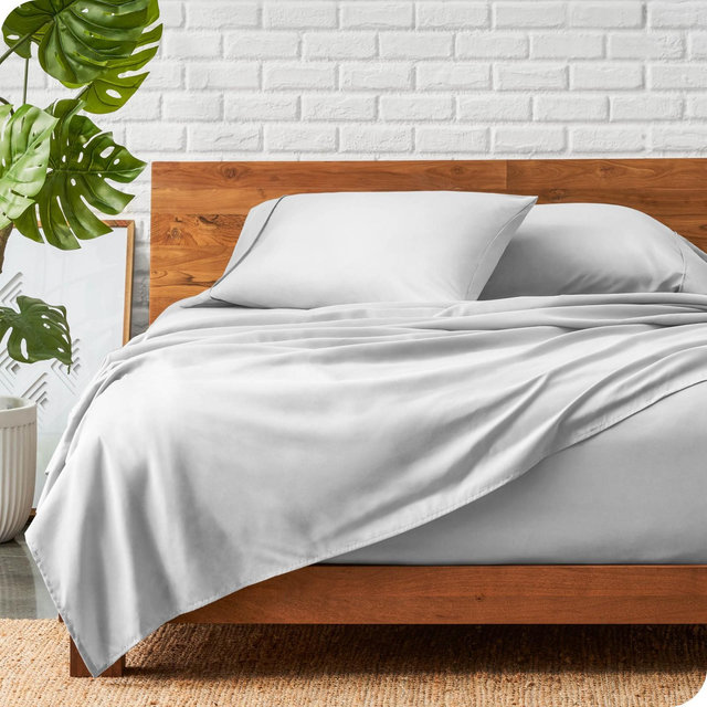 California King Cloud Grey 4 Piece Ultra-Soft Double Brushed Sheet Set by Bare Home