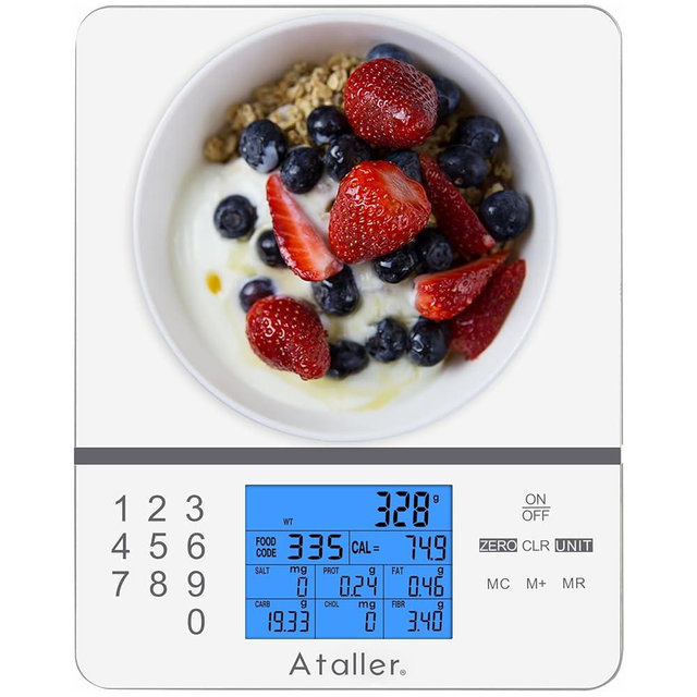 Ataller Food Scale with Nutritional Calculator, Digital Kitchen Scale, Food Scales for Kitchen, Calorie Calculator for Meal Prep, and Weight Loss, Units in Lbs, Grams, Ounces, Batteries Included