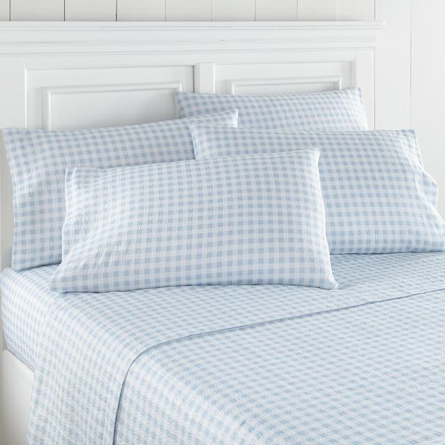 Shavel Home Products - Seersucker Sheet Set, King, Gingham Blue