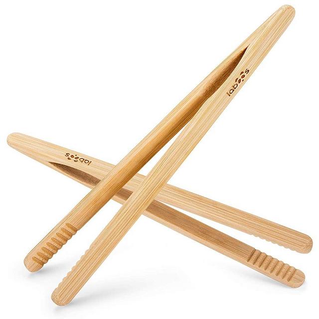 Reusable Classic Bamboo Toast Tongs - Ideal for Toast, Fruits, Bread & Pickles, Kitchen Utensil For Cheese Bacon Muffin Fruits Bread - 8" Long | Set of 2