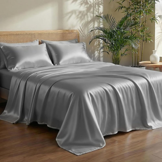 Luxury Tencel & Viscose Derived from Bamboo Hotel Sheet Set 18" Deep Pocket & Cooling for Hot Sleepers Silky Smooth Hypoallergenic Breathable Lyocell Bedding with Corner Straps (Charcoal, Queen)