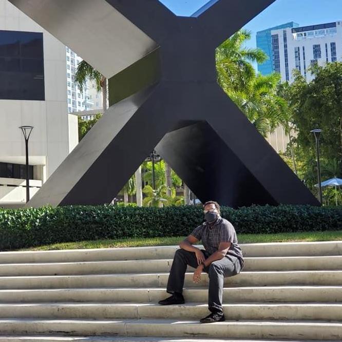 Iconic image of Randall in Miami as we strolled around and experienced the city.